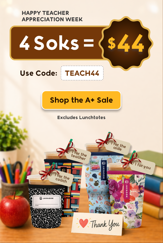 teacher appreciation sale banner 4 for $44 with code TEACH44 showcasing four school related javasoks your teacher will love