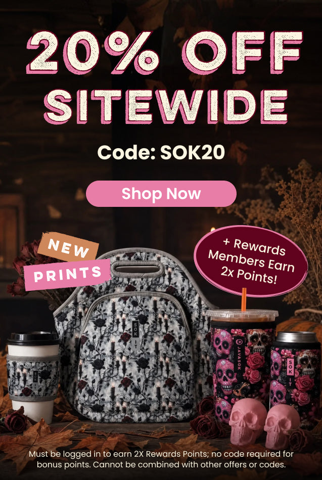 banner promoting 20% off sitewide with code SOK20 plus the new Roses and Rituals collection