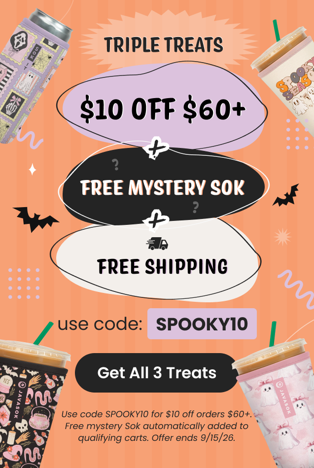 promotional banner for the triple treats sale. get $10 off $60+ with code SPOOKY10 plus get free shipping plus get a free mystery sok