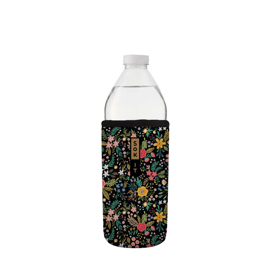 Sok-It BotlSok for Water Bottles - Black English Garden Picnic  