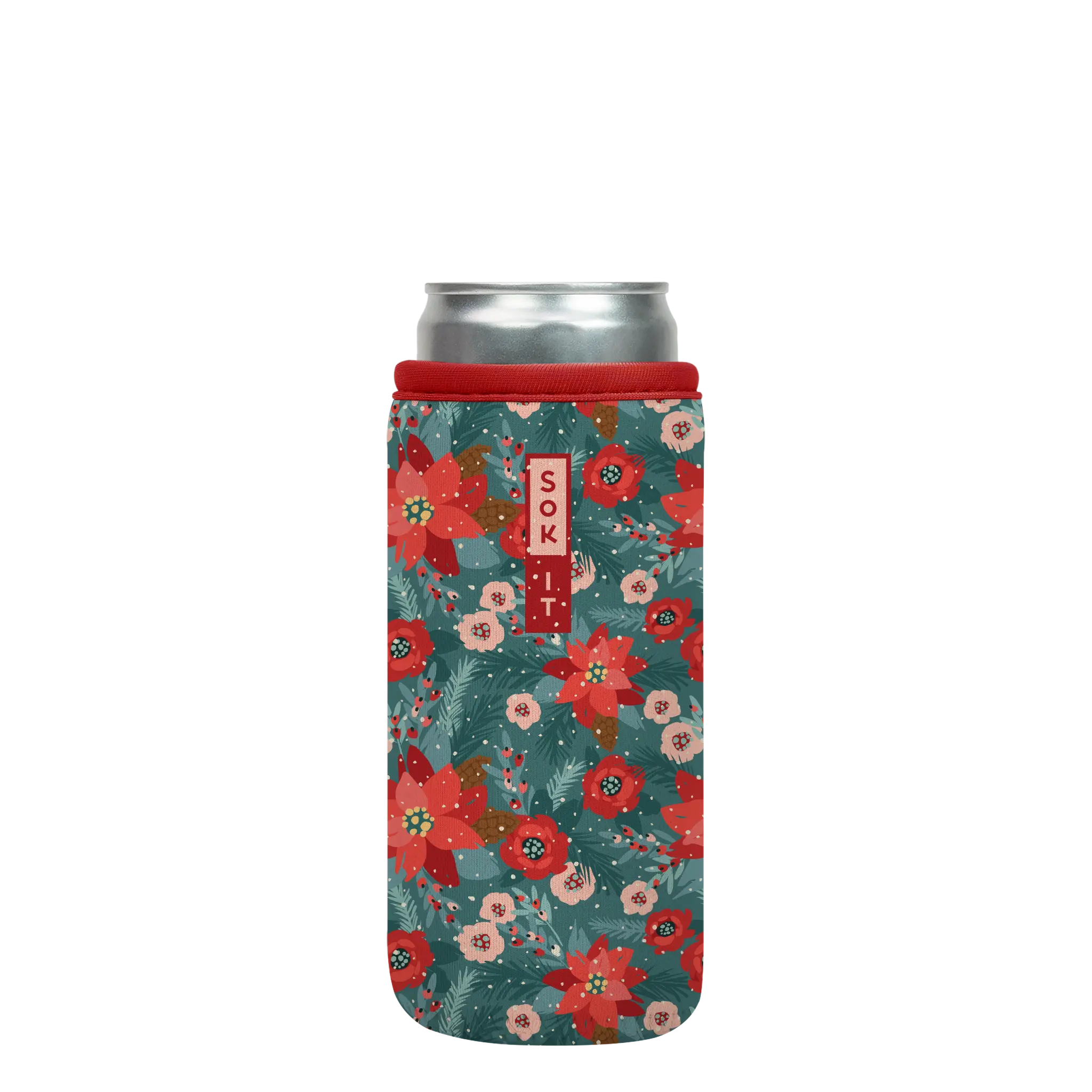 Sok-It CanSok - Pastel Poinsettias 12oz-Slim-Can 6.49 CanSok-Winter Holiday