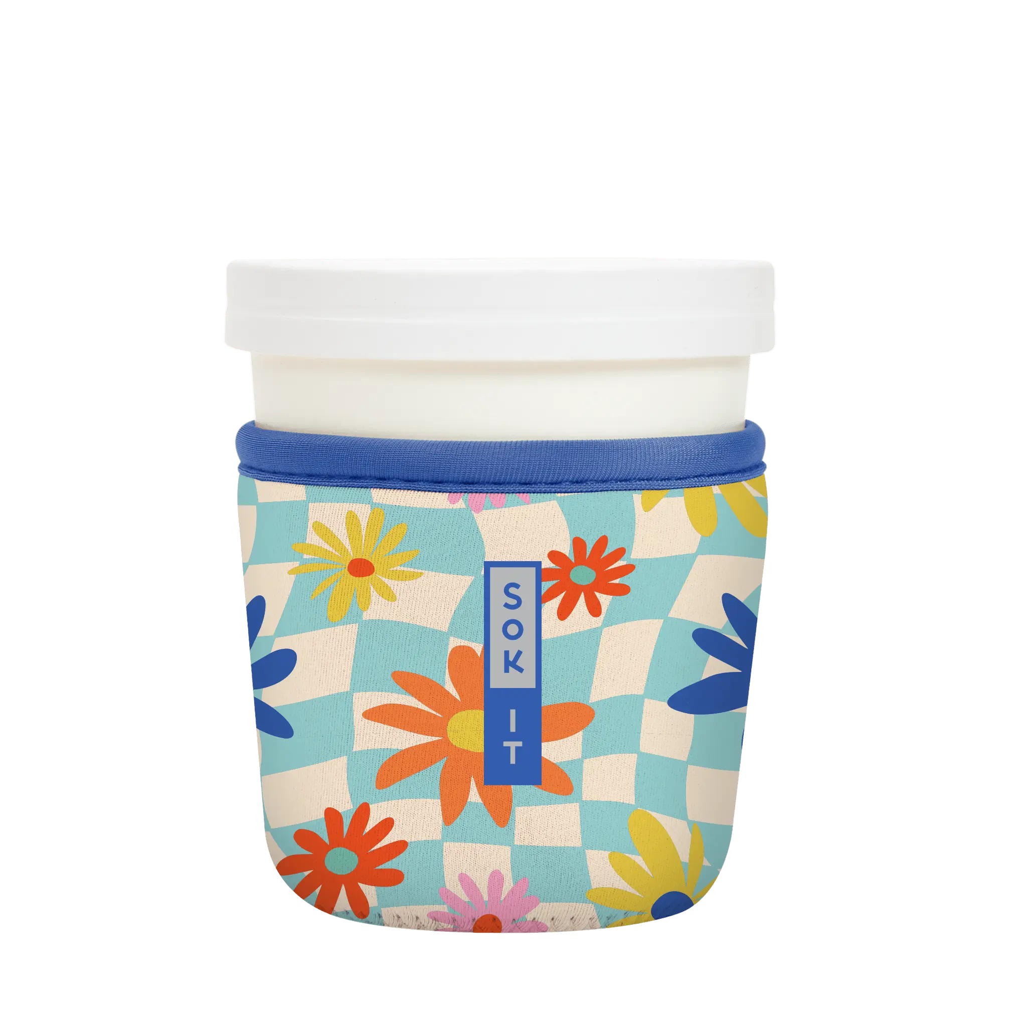 Sok-It IceCreamSok - Floral Checkerboard 16oz-Ice-Cream-Pint 8.23 IceCreamSok-SS Floral