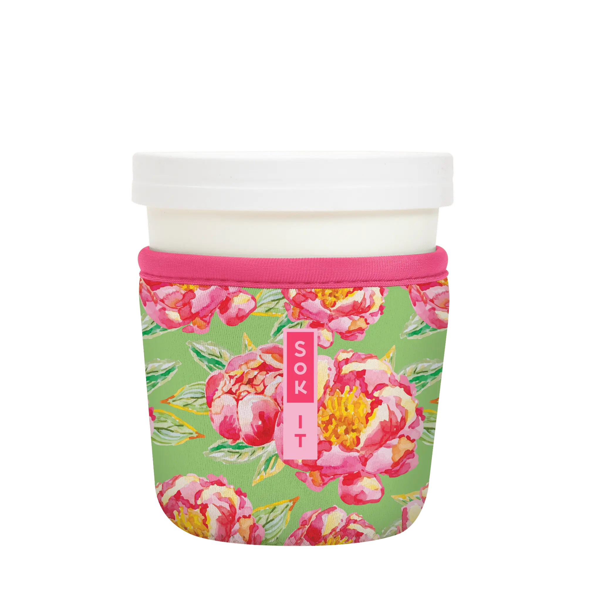 Sok-It IceCreamSok - Pink Peonies 16oz-Ice-Cream-Pint 9.73 IceCreamSok-SS Floral