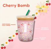 javasok with pink background and daisy and cherry print alongside product benefits