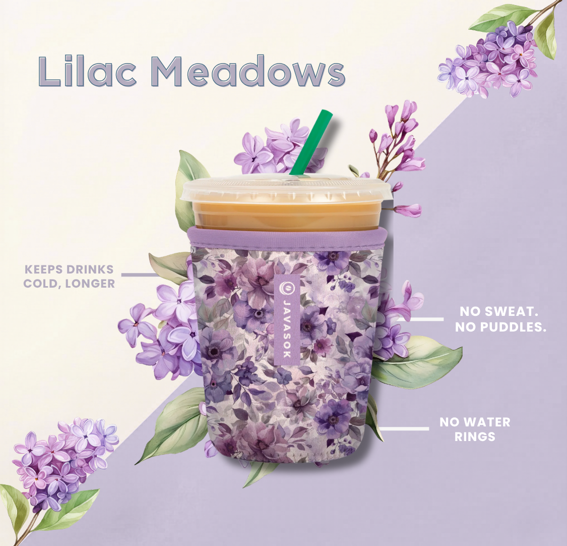 javasok with white background and purple floral print alongside product benefits
