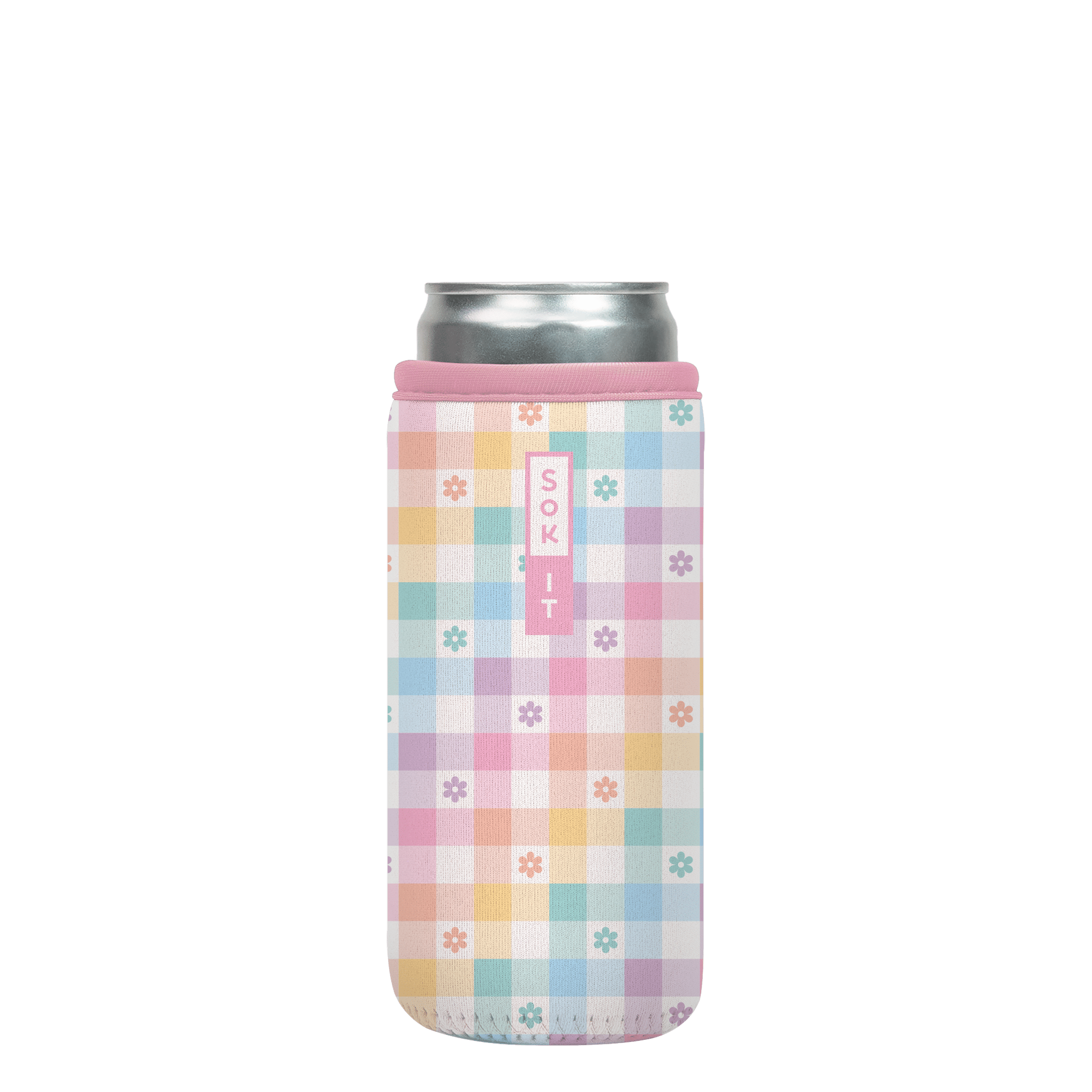 CanSok-Floral Gingham Flowers 12oz Slim Can