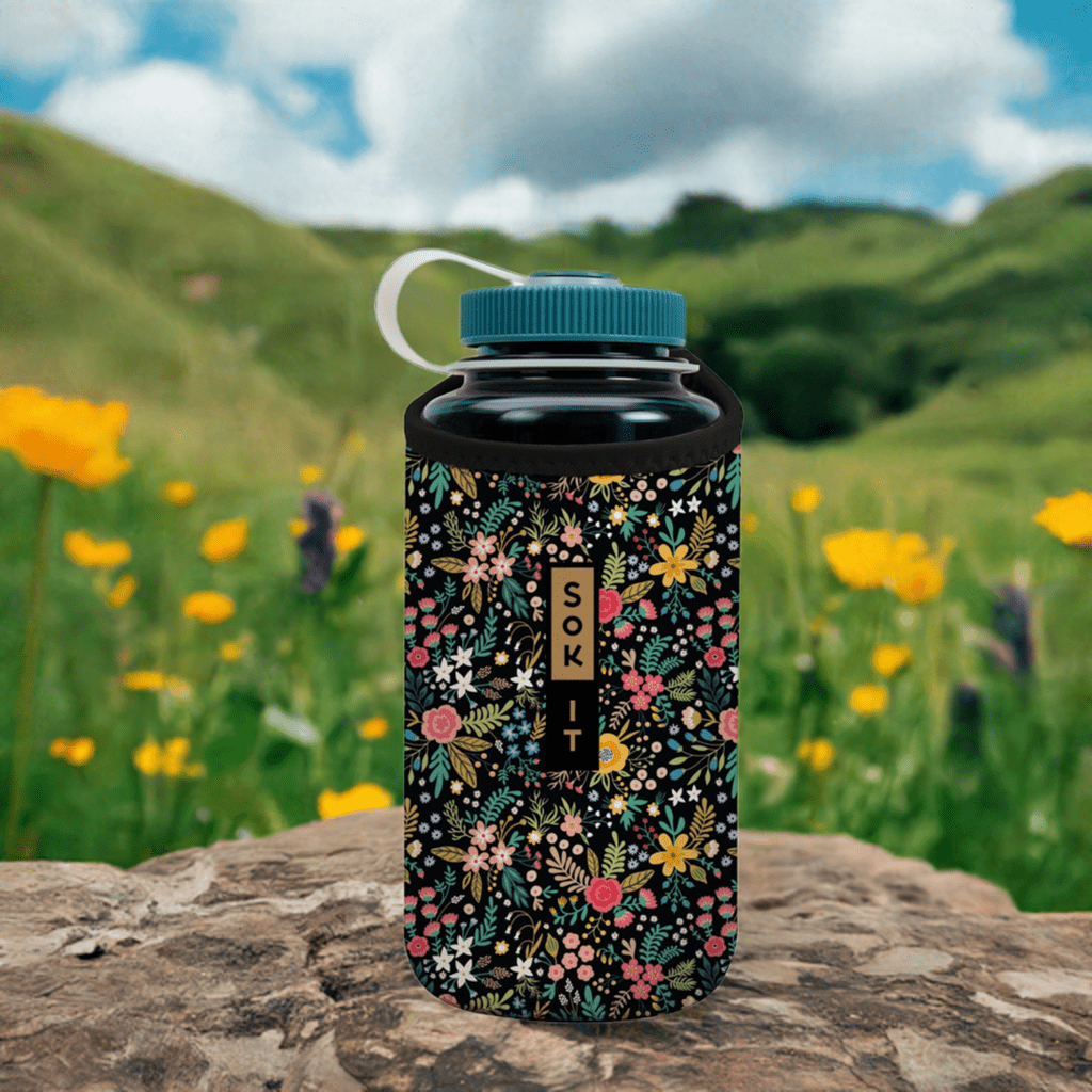 BotlSok for Nalgene Style Bottles - Black English Garden Picnic 