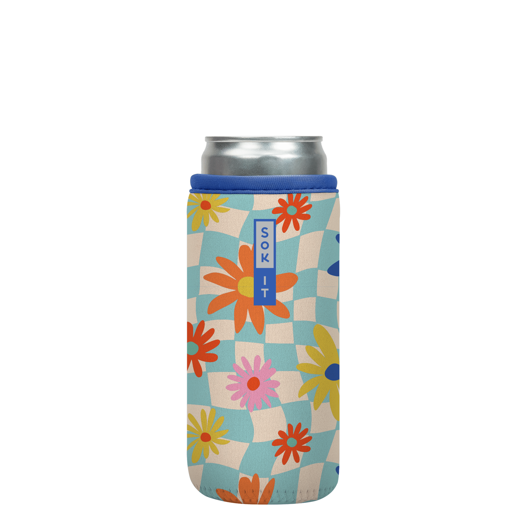 CanSok Floral Checkerboard 12oz Slim Can